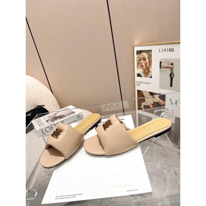 Loewe Anagram Padded Leather Mules Nude