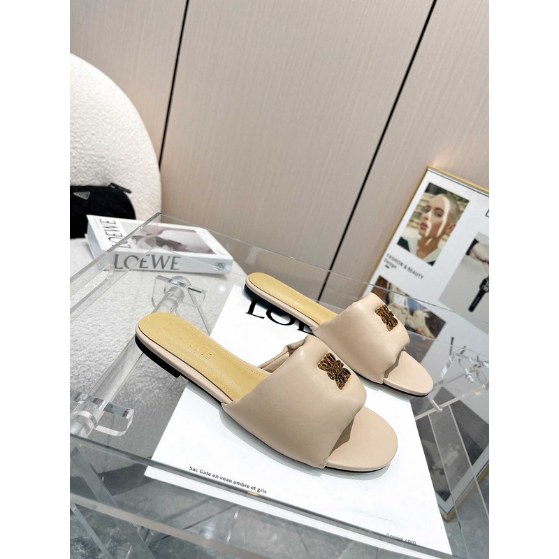 Loewe Anagram Padded Leather Mules Nude