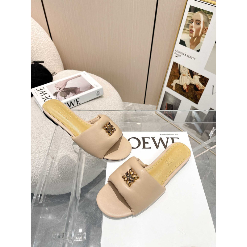 Loewe Anagram Padded Leather Mules Nude