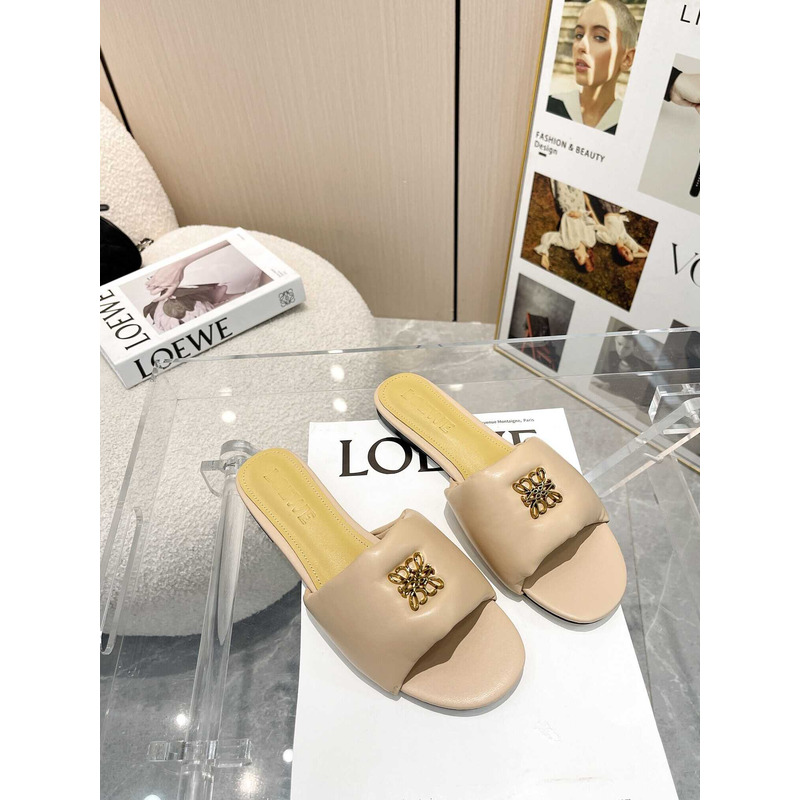 Loewe Anagram Padded Leather Mules Nude