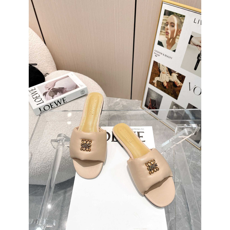 Loewe Anagram Padded Leather Mules Nude