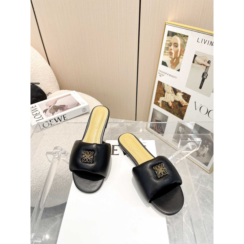 Loewe Anagram Padded Leather Mules Black