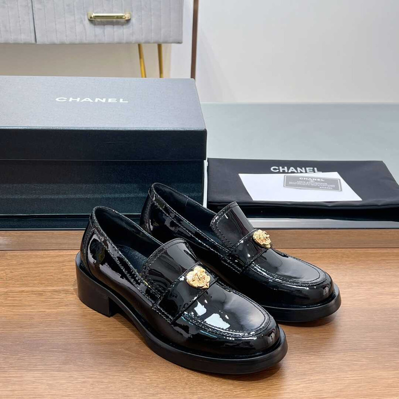 Ch*el patent leather loafers black