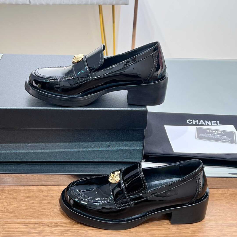 Ch*el patent leather loafers black