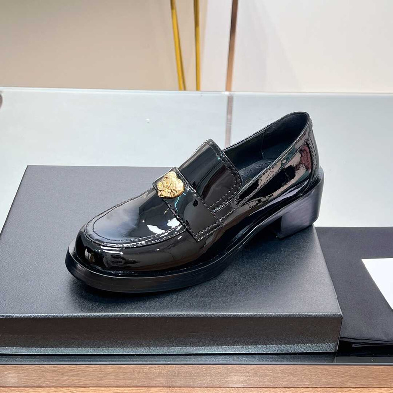 Ch*el patent leather loafers black