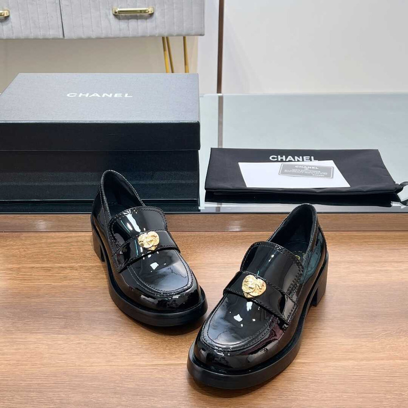 Ch*el patent leather loafers black