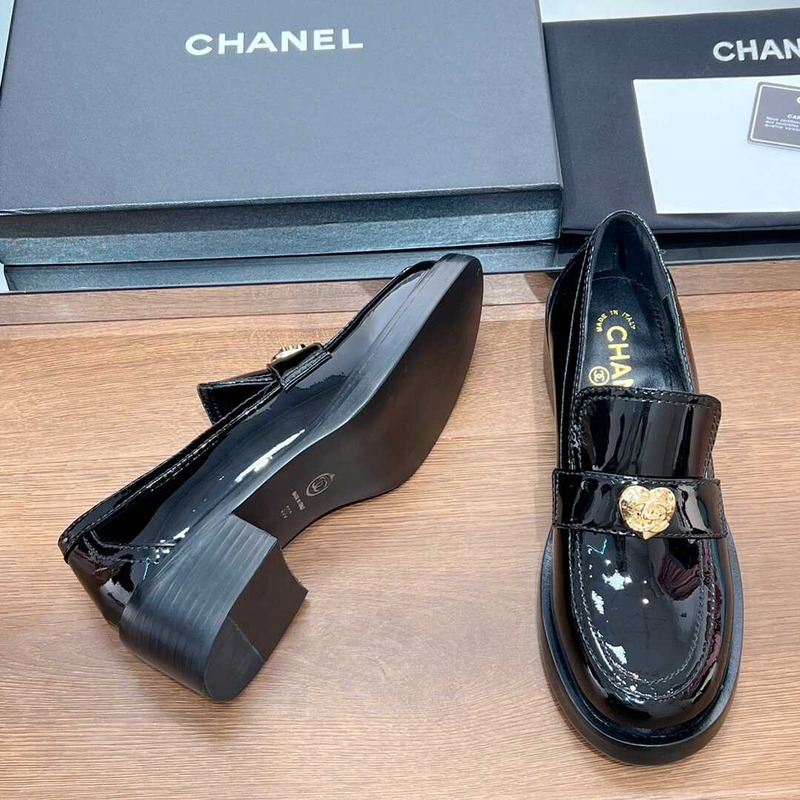 Ch*el patent leather loafers black