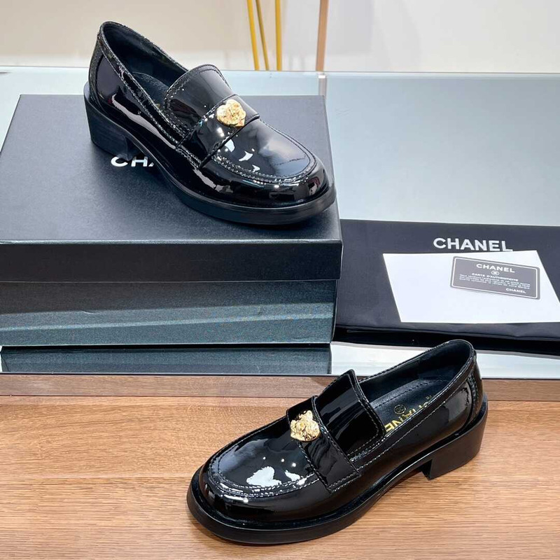 Ch*el patent leather loafers black