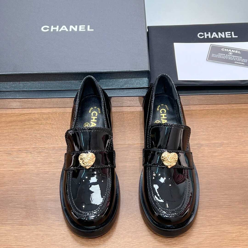 Ch*el patent leather loafers black