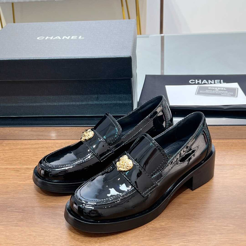 Ch*el patent leather loafers black