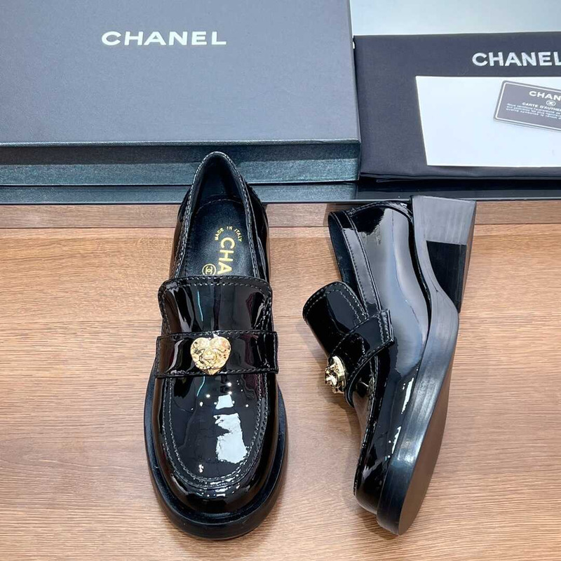 Ch*el patent leather loafers black