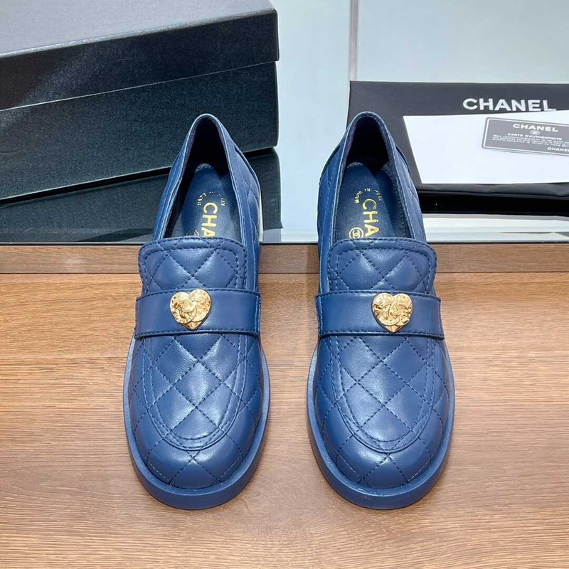 Ch*el lamskin leather loafter navy blue