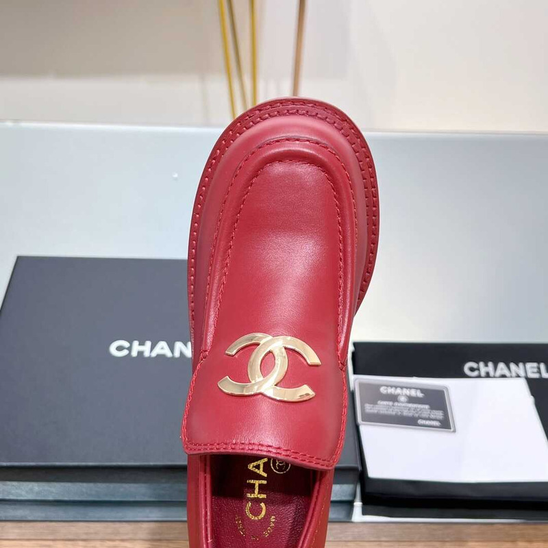 Ch*el large cc calfskin loafer red