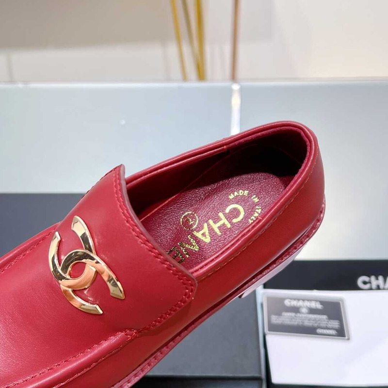 Ch*el large cc calfskin loafer red