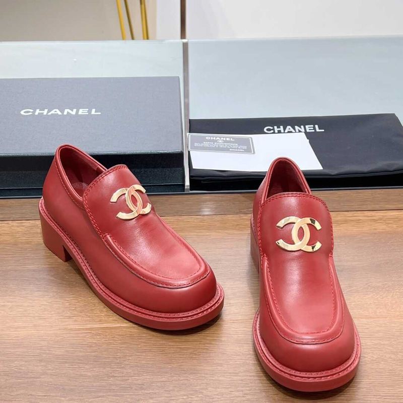 Ch*el large cc calfskin loafer red