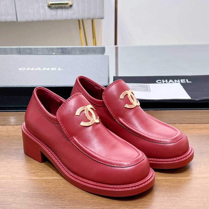 Ch*el large cc calfskin loafer red