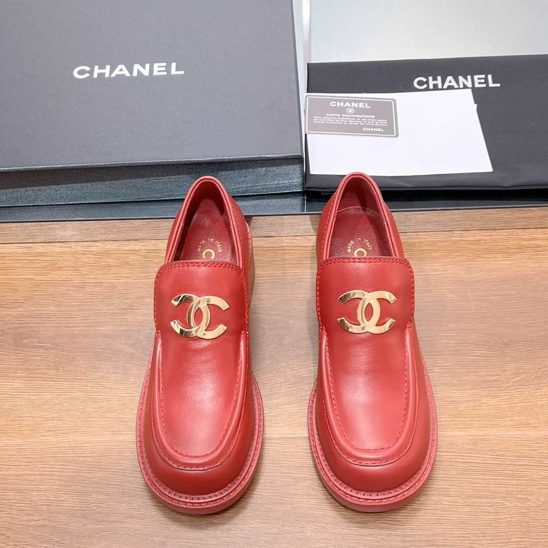 Ch*el large cc calfskin loafer red