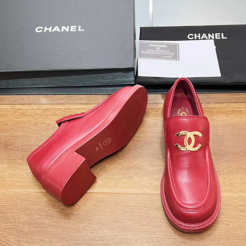 Ch*el large cc calfskin loafer red