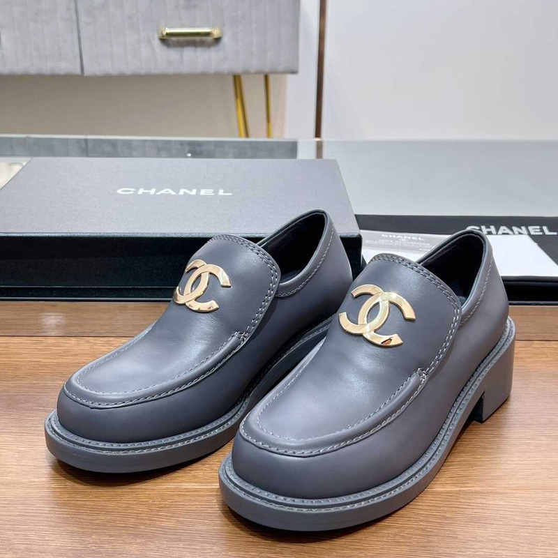 Ch*el large cc calfskin loafer grey