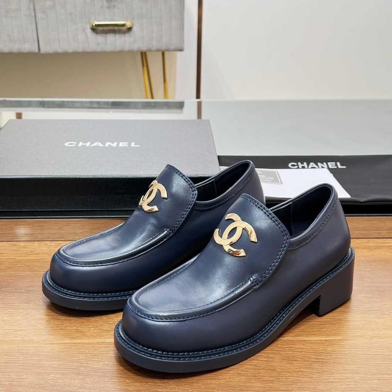 Ch*el large cc calfskin loafer dark blue