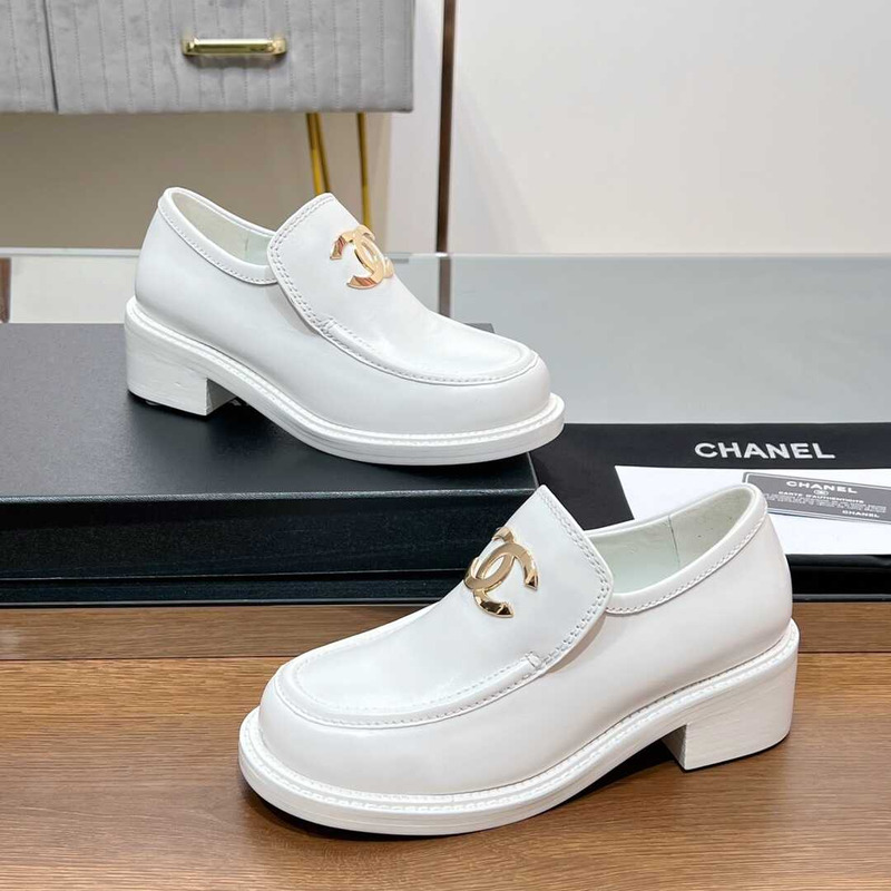 Ch*el large cc calfskin loafer white