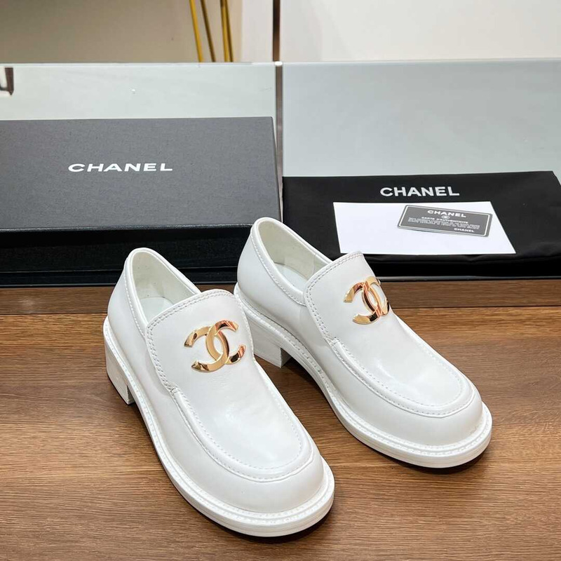 Ch*el large cc calfskin loafer white