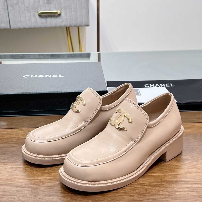 Ch*el large cc calfskin loafer beige