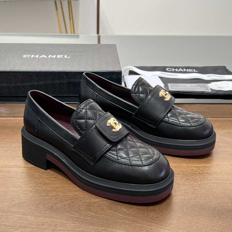 Ch*el lambskin leather loafer black