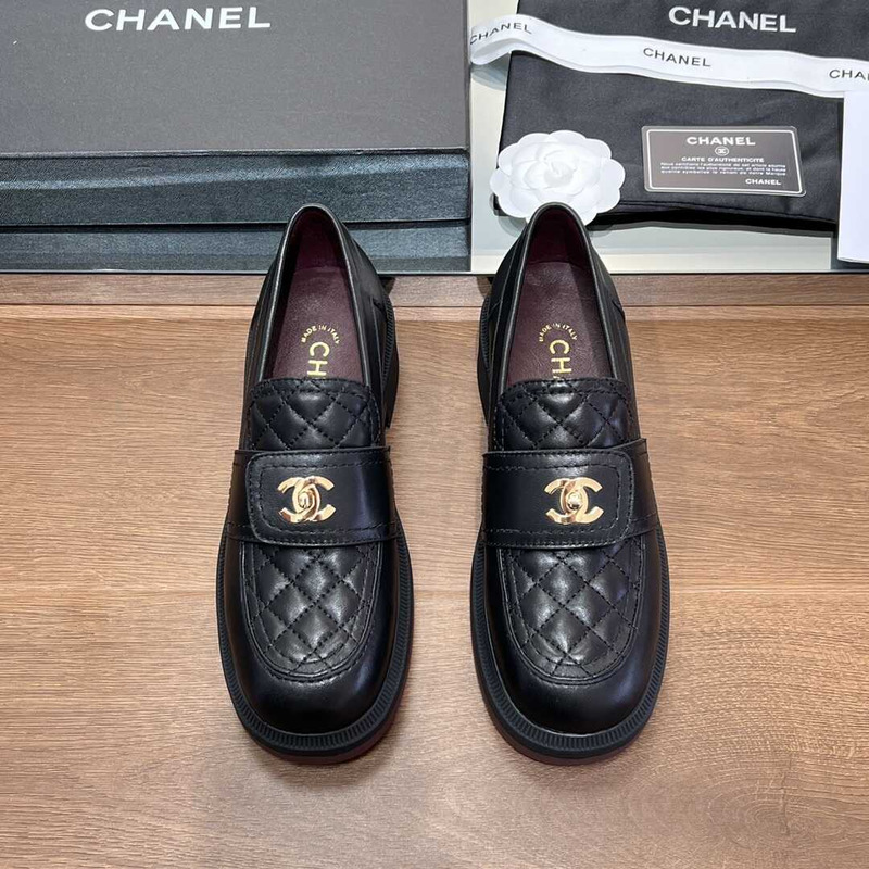 Ch*el lambskin leather loafer black