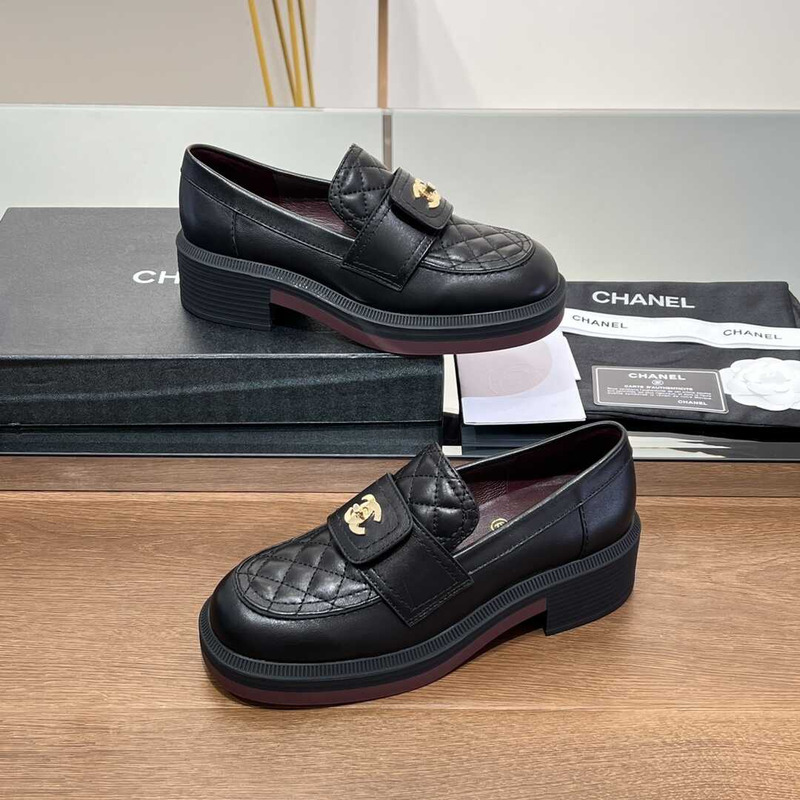 Ch*el lambskin leather loafer black