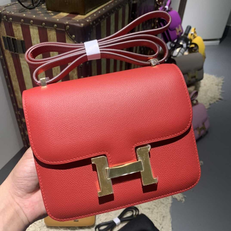 H**mes mini constance epsom leather red