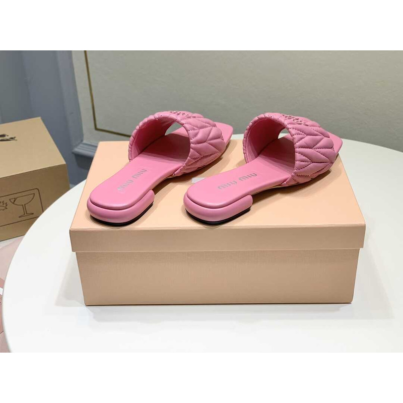 Miu Miu Matelassé Slipper Sandal In Soft Suede Pink