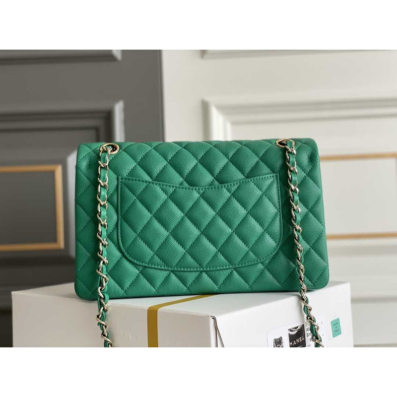 Ch*el green quilted caviar medium classic double flap gold hardware