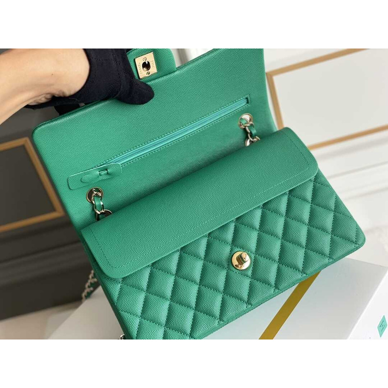 Ch*el green quilted caviar medium classic double flap gold hardware