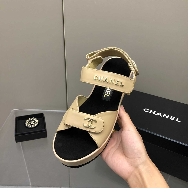 Ch*el leather sandals beige