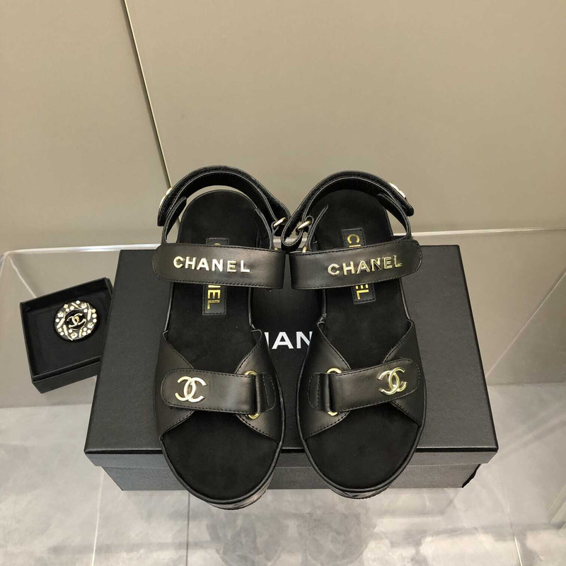 Ch*el leather sandals black