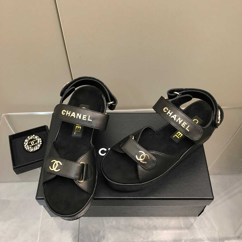 Ch*el leather sandals black