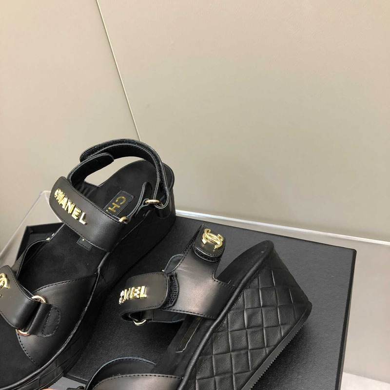 Ch*el leather sandals black