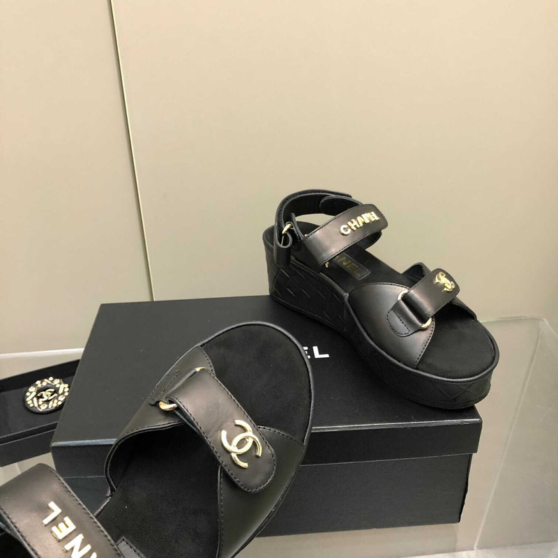 Ch*el leather sandals black