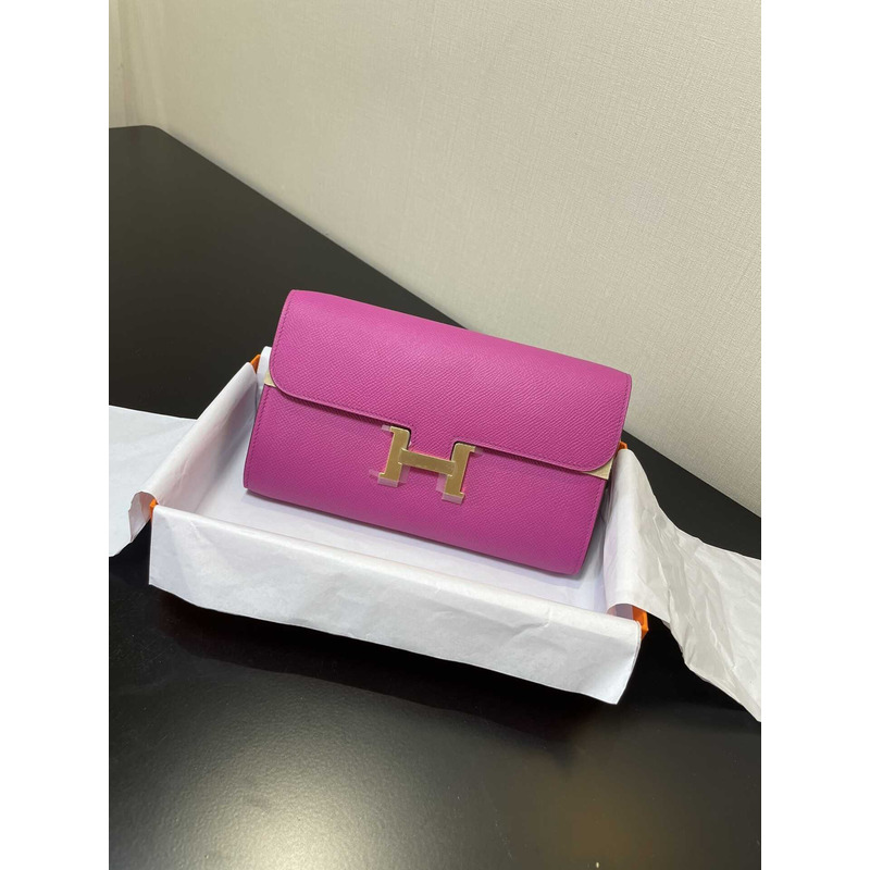 H**mes constance wallet to go gold hardware hot pink