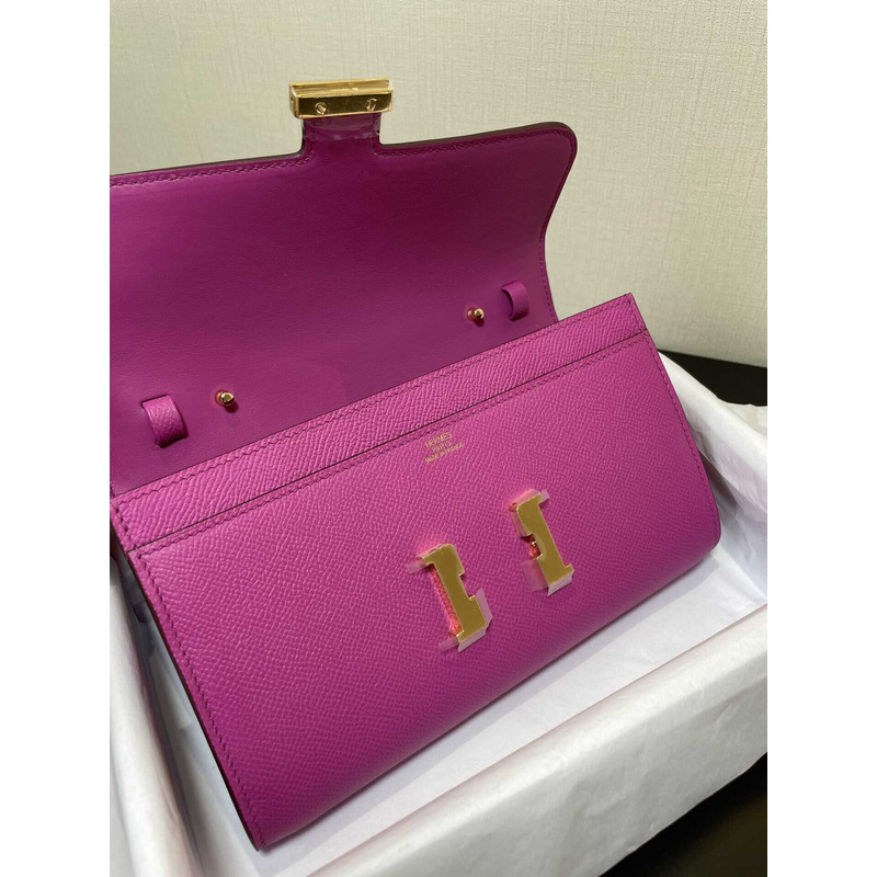 H**mes constance wallet to go gold hardware hot pink