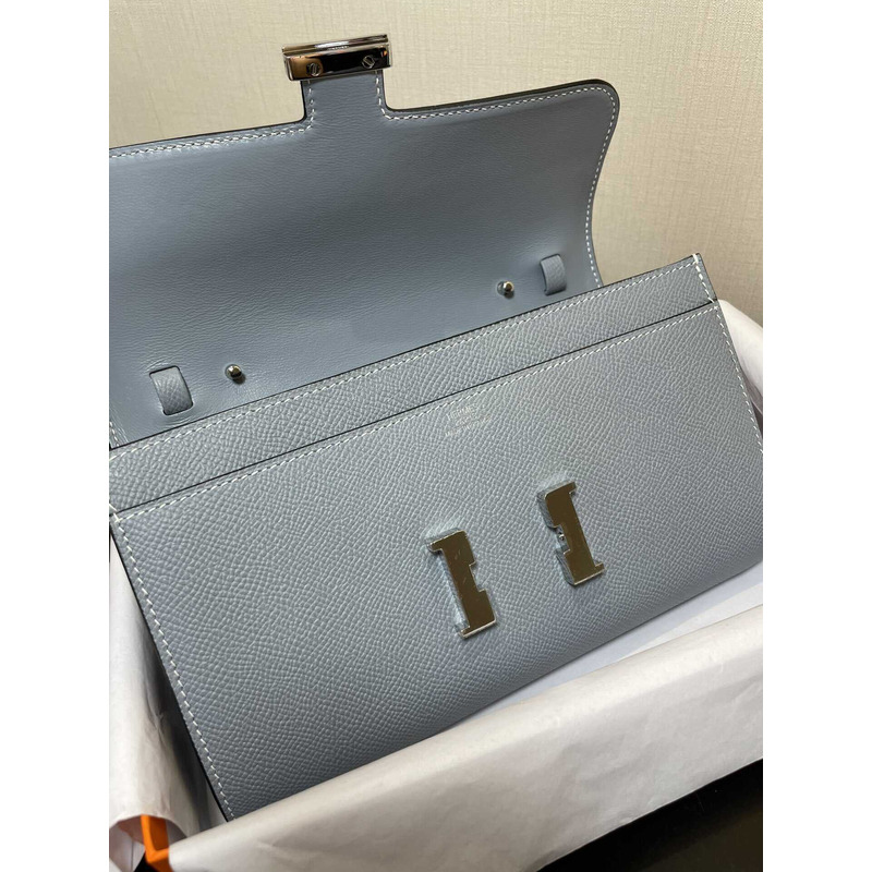 H**mes constance wallet to go silver hardware blue