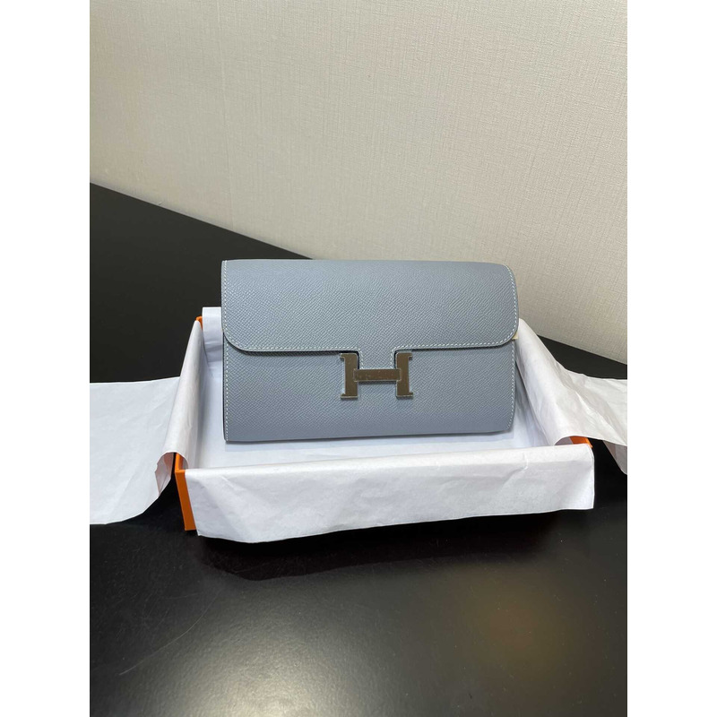 H**mes constance wallet to go silver hardware blue