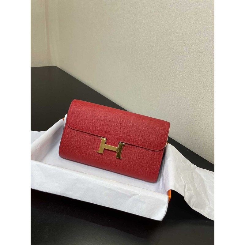 H**mes constance wallet to go gold hardware red