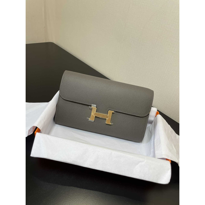 H**mes constance wallet to go gold hardware grey