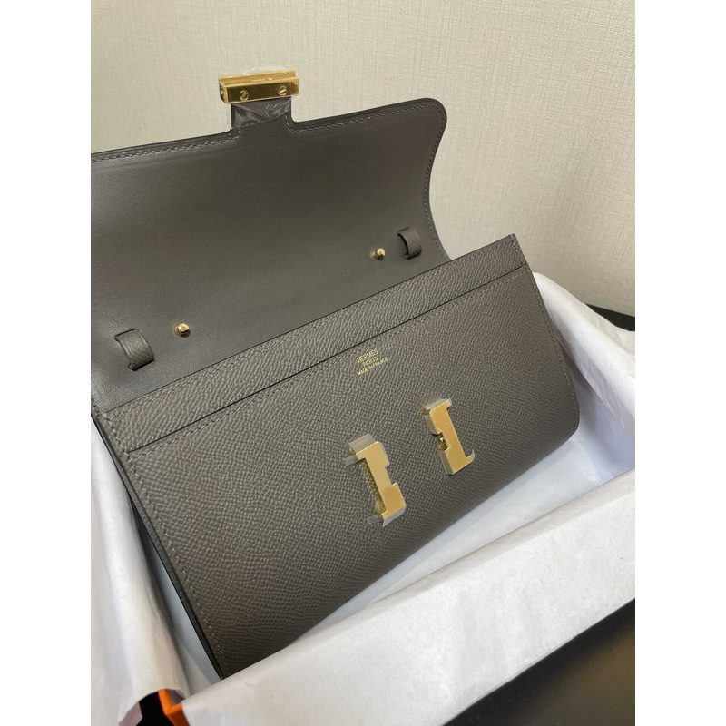 H**mes constance wallet to go gold hardware grey