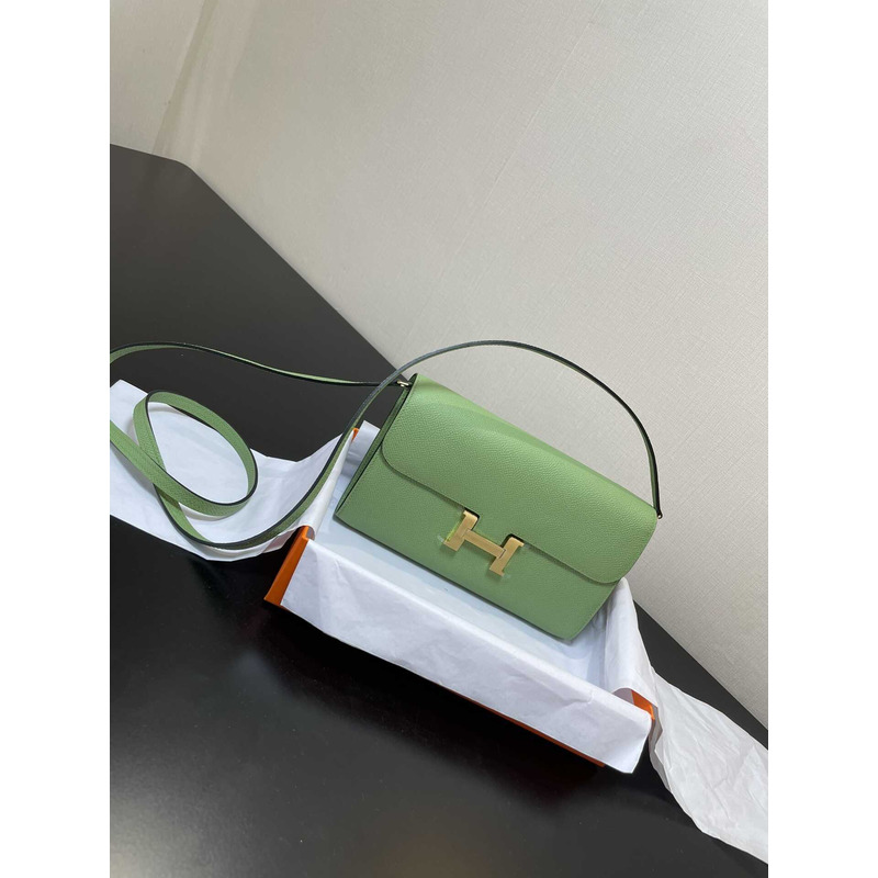 H**mes constance wallet to go gold hardware green