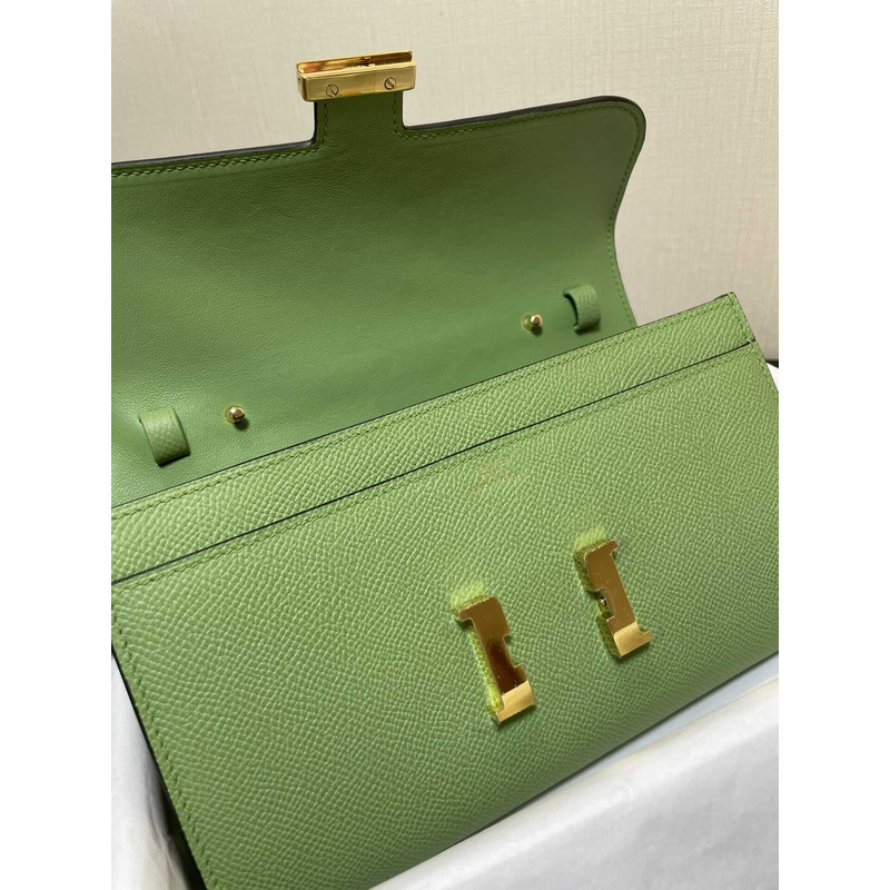 H**mes constance wallet to go gold hardware green