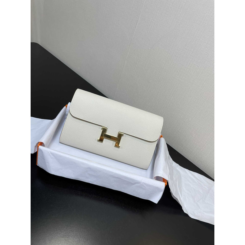 H**mes constance wallet to go gold hardware white