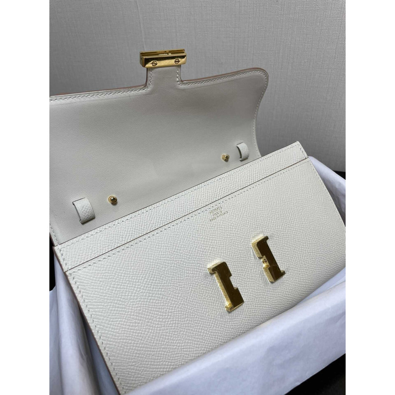 H**mes constance wallet to go gold hardware white